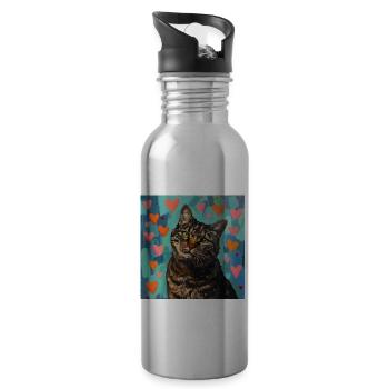 Katze, katzenmotiv, popart, geschenk, geschenkidee - Trinkflasche mit integriertem Trinkhalm - Lightsilver - Rechts