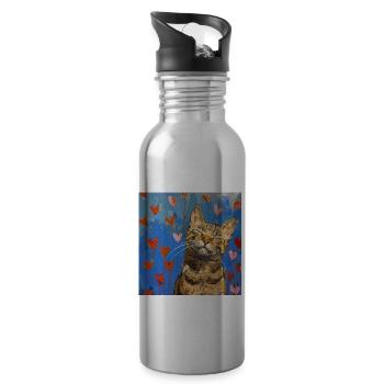 Chat, motif chat, pop art, cadeau, idée cadeau - Gourde avec paille intégrée - argent clair - Droite