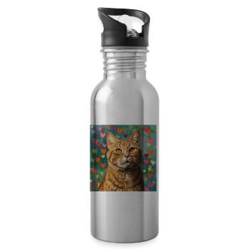 Chat, motif chat, pop art, cadeau, idée cadeau - Gourde avec paille intégrée - argent clair - Droite