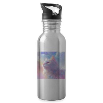 chat, motif de chat, anime, cadeau, idées cadeaux - Gourde avec paille intégrée - argent clair - Droite