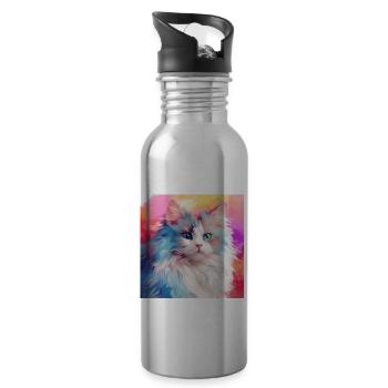 chat, motif de chat, anime, cadeau, idées cadeaux - Gourde avec paille intégrée - argent clair - Droite