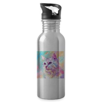 chat, motif de chat, anime, cadeau, idées cadeaux - Gourde avec paille intégrée - argent clair - Droite