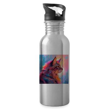 Katze, katzenmotiv, anime, geschenk, geschenkideen - Trinkflasche mit integriertem Trinkhalm - Lightsilver - Rechts