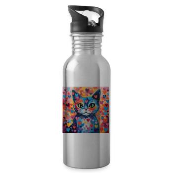 Katze, katzenmotiv, herz, geschenk, geschenkideen - Trinkflasche mit integriertem Trinkhalm - Lightsilver - Rechts