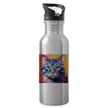 Katze, katzenmotiv, popart, geschenk, geschenkidee - Trinkflasche mit integriertem Trinkhalm - Lightsilver - Rechts