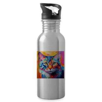 Katze, katzenmotiv, popart, geschenk, geschenkidee - Trinkflasche mit integriertem Trinkhalm - Lightsilver - Rechts