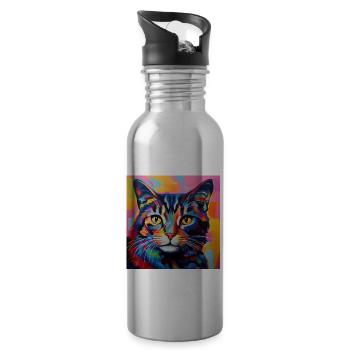 Katze, katzenmotiv, popart, geschenk, geschenkidee - Trinkflasche mit integriertem Trinkhalm - Lightsilver - Rechts