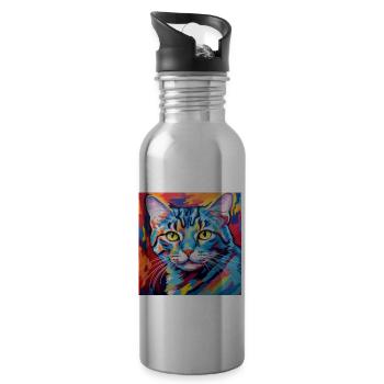 Katze, katzenmotiv, popart, geschenk, geschenkidee - Trinkflasche mit integriertem Trinkhalm - Lightsilver - Rechts