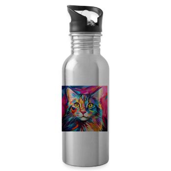 Katze, katzenmotiv, popart, geschenk, geschenkidee - Trinkflasche mit integriertem Trinkhalm - Lightsilver - Rechts