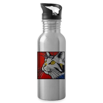 Chat, motif de chat, bande dessinée - Gourde avec paille intégrée - argent clair - Droite