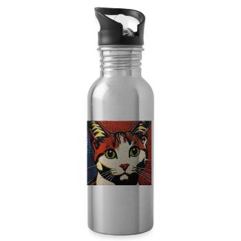 Katze, katzenmotiv, comic, geschenk, geschenkideen - Trinkflasche mit integriertem Trinkhalm - Lightsilver - Rechts