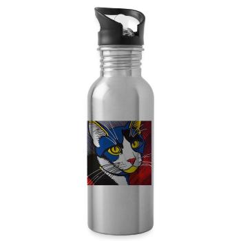 Chat, Motif De Chat - Gourde avec paille intégrée - argent clair - Droite