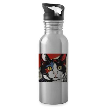 Chat, Motif De Chat - Gourde avec paille intégrée - argent clair - Droite