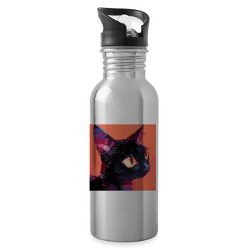 Katze, katzenmotiv - Trinkflasche mit integriertem Trinkhalm - Lightsilver - Rechts