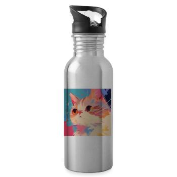 Chat, Motif De Chat - Gourde avec paille intégrée - argent clair - Droite