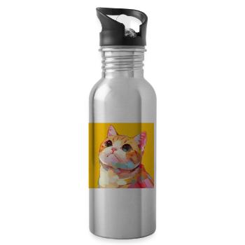 Katze, katzenmotiv - Trinkflasche mit integriertem Trinkhalm - Lightsilver - Rechts