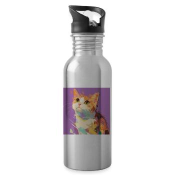 cat, cat motif, cute, gift, gift ideas - Water bottle with straw - silver - Right