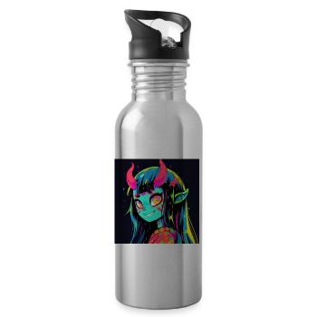 anime demon, waifu, japan - Trinkflasche mit integriertem Trinkhalm - Lightsilver - Rechts