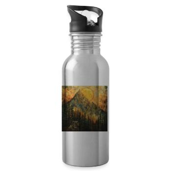 Mountains, Landscape, Nature, Trees, Sun - Water bottle with straw - silver - Right
