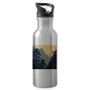 Mountains, Landscape, Nature, Trees, Sun - Water bottle with straw - silver - Right