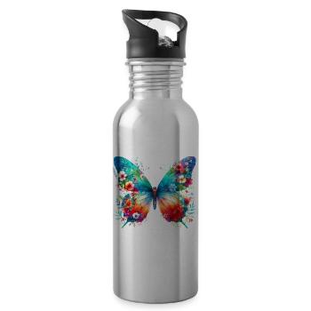 Papillon - Gourde avec paille intégrée - argent clair - Droite