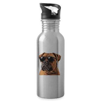 Bullmastiff, Dog, Sunglasses, Summer - Water bottle with straw - silver - Right