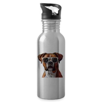 German Boxer, Dog, Sunglasses, Summer - Water bottle with straw - silver - Right