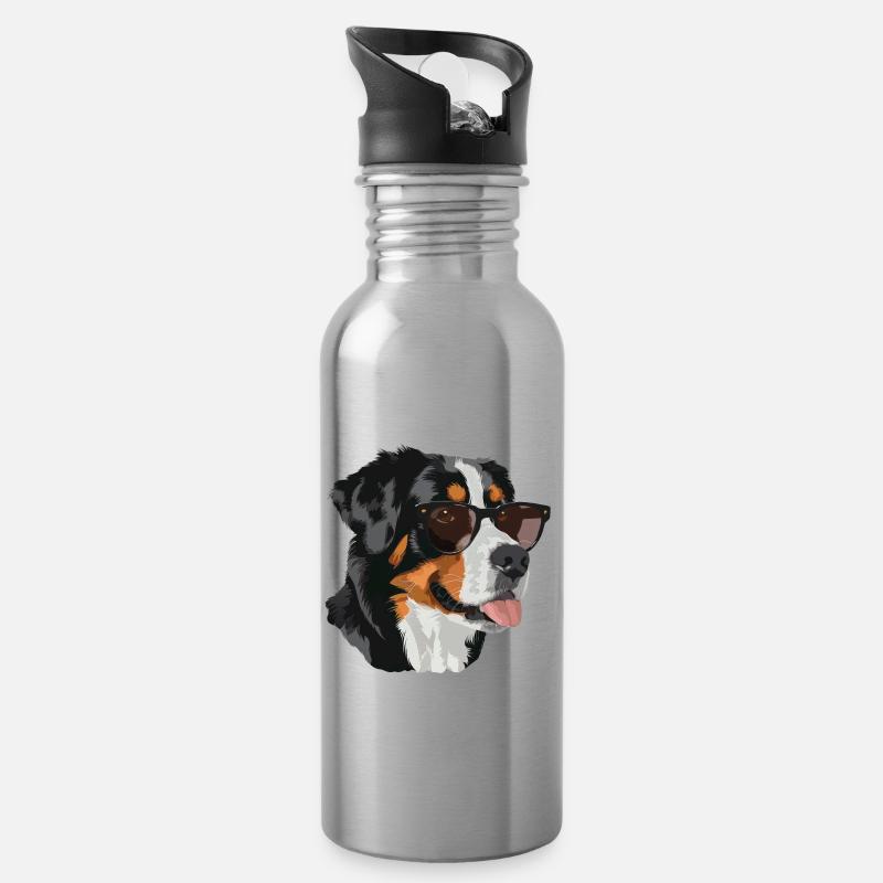 Grosser Schweizer Sennenhund - Trinkflasche mit integriertem Trinkhalm - Lightsilver