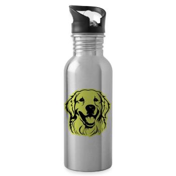 Golden Retriever Dog Head - Water bottle with straw - silver - Right