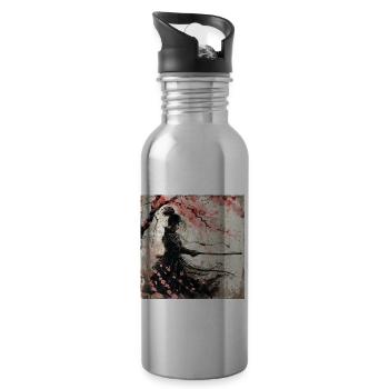 Japanisch, Samurai, Kirschblüte, Kunst, Ukiyo-E - Trinkflasche mit integriertem Trinkhalm - Lightsilver - Rechts