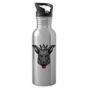 Greyhound Dog Crown - Water bottle with straw - silver - Right