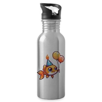 Poisson rouge anniversaire bébé - Gourde avec paille intégrée - argent clair - Droite