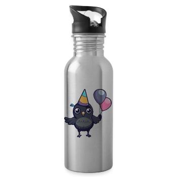 Corbeau Corbeau Anniversaire Bébé - Gourde avec paille intégrée - argent clair - Droite