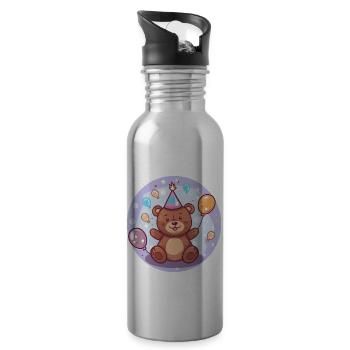 Bear Birthday Baby - Water bottle with straw - silver - Right