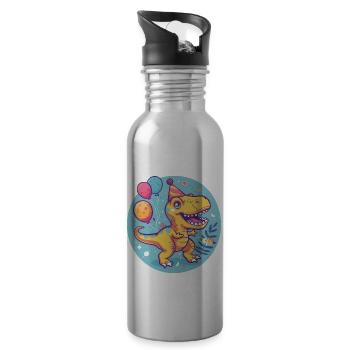 dinosaure t-rex anniversaire bébé - Gourde avec paille intégrée - argent clair - Droite