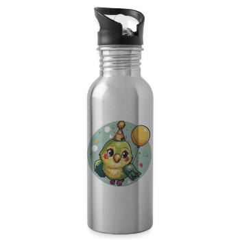 Parrot Birthday Baby - Water bottle with straw - silver - Right