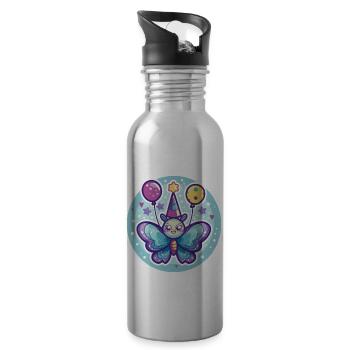 Butterfly Birthday Baby - Water bottle with straw - silver - Right