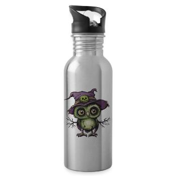 hibou Halloween bande dessinée drôle - Gourde avec paille intégrée - argent clair - Droite