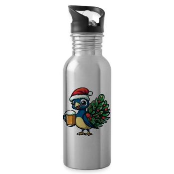 Peacock Bird Bière Noël Noël - Gourde avec paille intégrée - argent clair - Droite