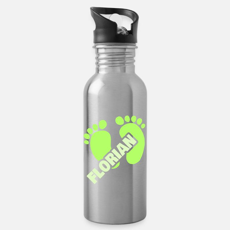 Geburt Florian - Trinkflasche mit integriertem Trinkhalm - Lightsilver