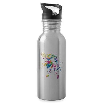 Colorful tennis tennis player - Water bottle with straw - silver - Right