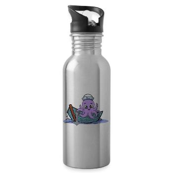 Krake Kraken Kinder Kind Boot Boote maritim - Trinkflasche mit integriertem Trinkhalm - Lightsilver - Rechts