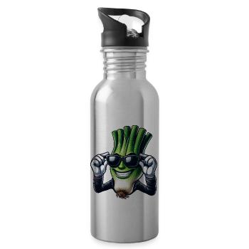 Cool Spring Onion Cartoon Comic Style - Water bottle with straw - silver - Right