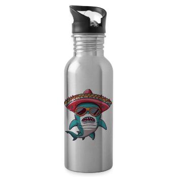 Hai Comic Lustig Sombrero - Trinkflasche mit integriertem Trinkhalm - Lightsilver - Rechts