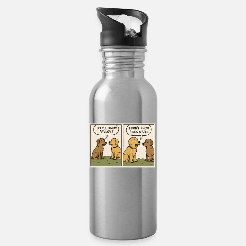 “Rings a Bell” – Funny Pavlov Dog Comic T-Shirt - Trinkflasche mit integriertem Trinkhalm - Lightsilver