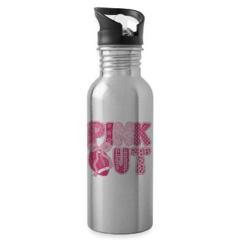 Pink Out Breast Cancer Football - Water bottle with straw - silver - Right