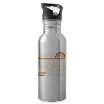 April 1985 Retro Birthday 1985 April 1985 - Water bottle with straw - silver - Right
