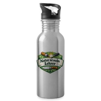 Natur ist mein Lehrer – Waldbadge - Trinkflasche mit integriertem Trinkhalm - Lightsilver - Rechts