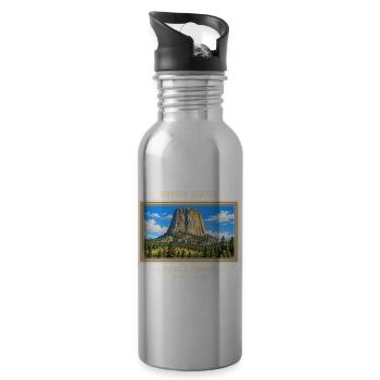 Vereinigte Staaten Devils Tower Vintage Reisemarke - Trinkflasche mit integriertem Trinkhalm - Lightsilver - Rechts