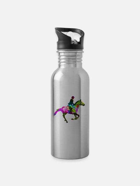 Bunte Reiterin - Trinkflasche mit integriertem Trinkhalm - Lightsilver